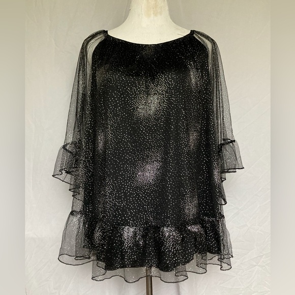 Siren Lily Tops - Siren Lily mesh construction sparkly black and silver women’s blouse
